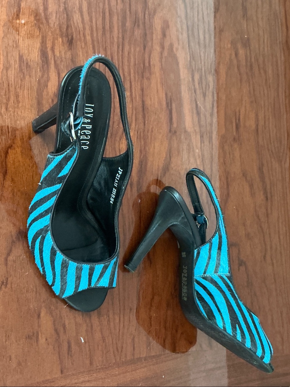 Turquoise Zebra-Print Slingback Heels